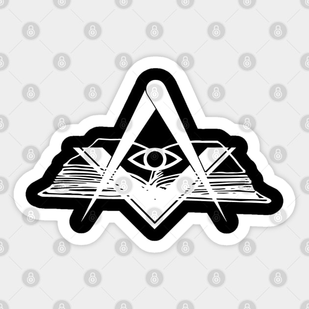 Masonic compasses with book and all-seeing eye white design Sticker by Arpi Design Studio